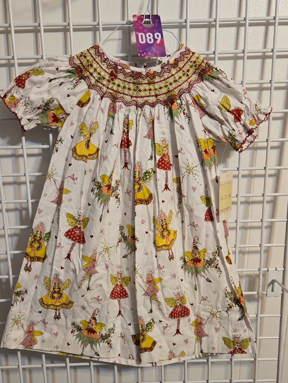 SuCre' Le' Za Me Smocked White Toddler Dress Yellow & Red Fairy Print Size 2T